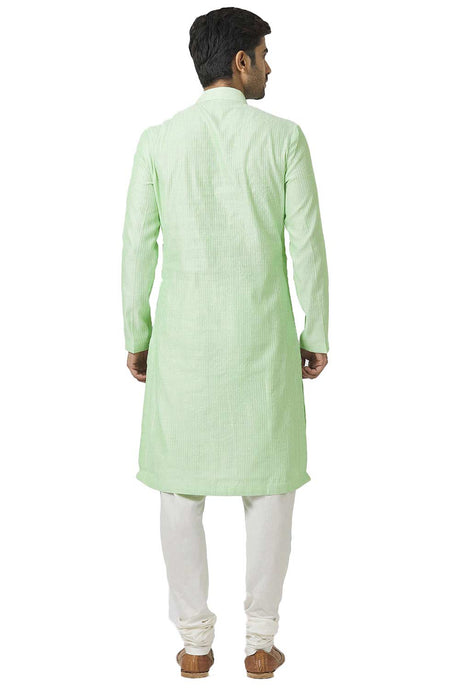 Men's Liril Green Silk Embroidered Full Sleeve Kurta Churidar