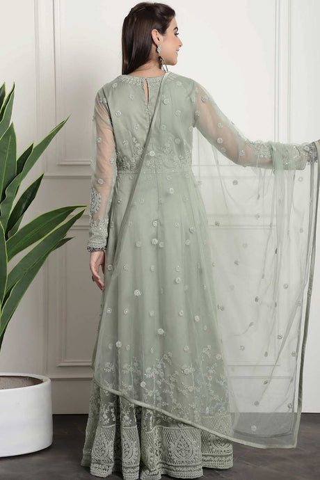 Green Net Embroidered Gown Style
