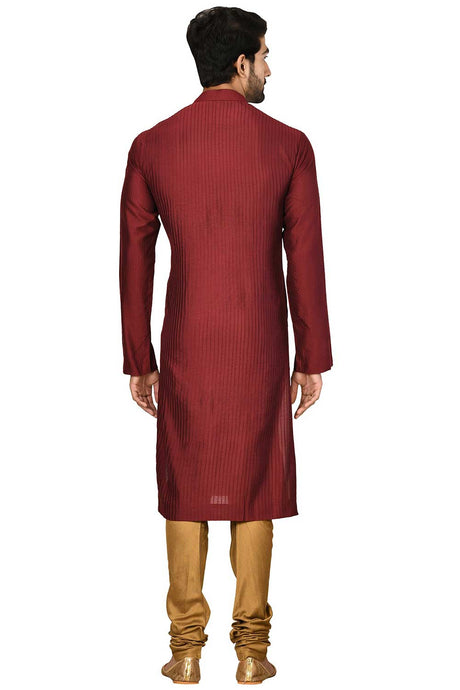 Men's Maroon Silk Embroidered Full Sleeve Kurta Churidar