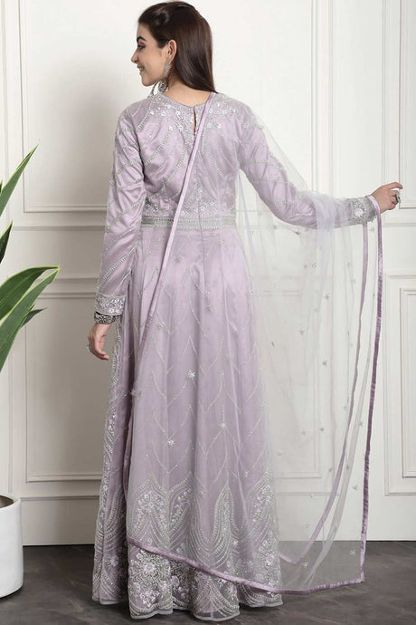 Purple Net Embroidered Gown Style