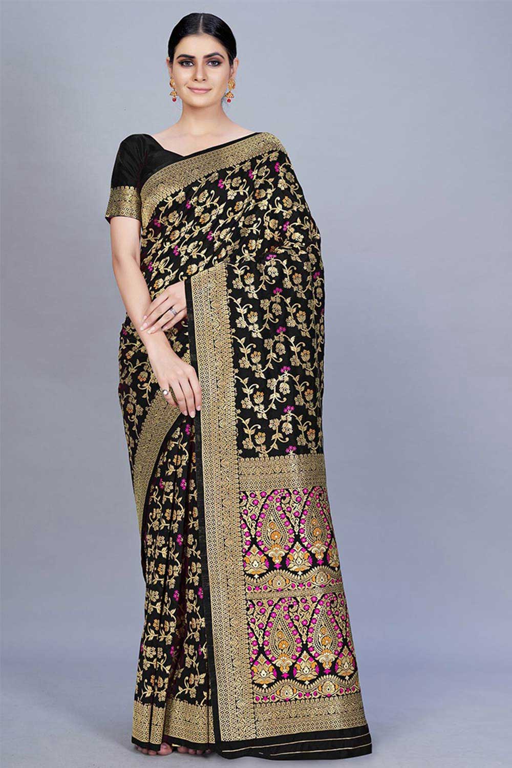 Buy Banarasi Art Silk Woven Saree in Black Online