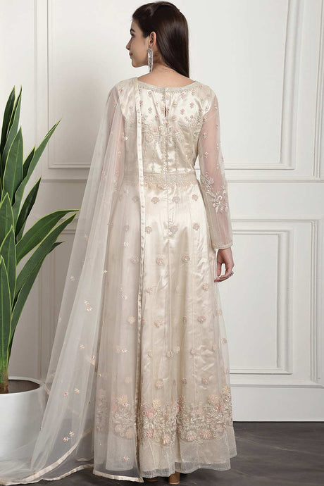 Cream Net Embroidered Gown Style