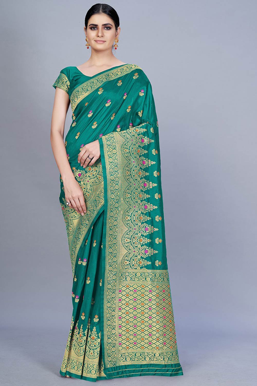 Buy Banarasi Art Silk Woven Saree in Teal Online