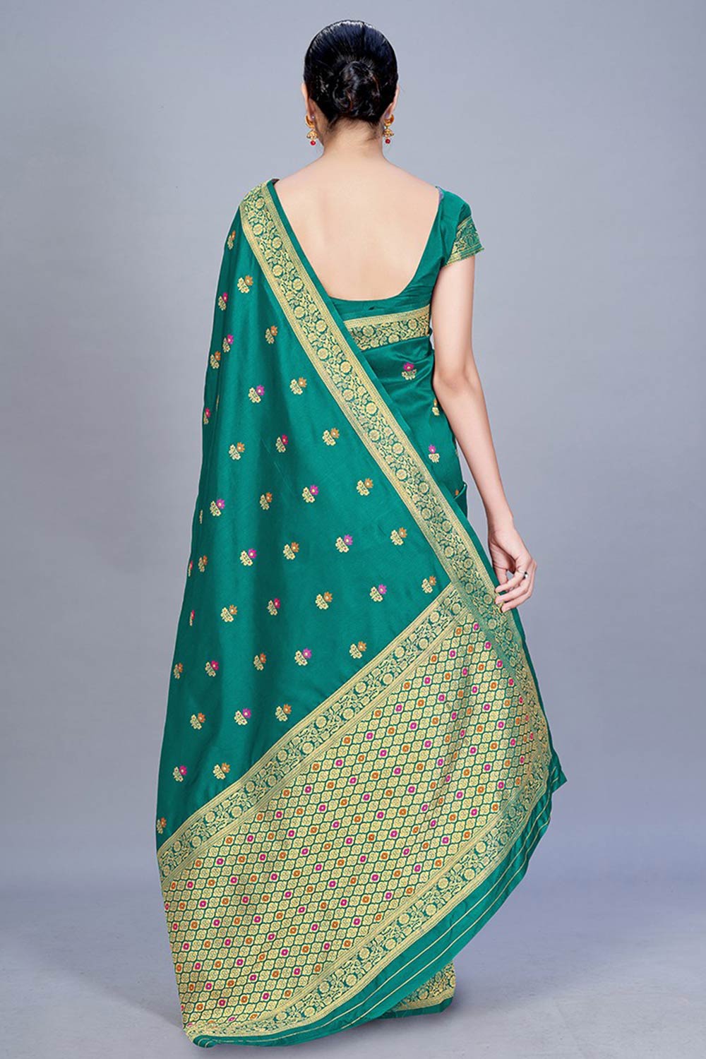 Buy Banarasi Art Silk Woven Saree in Teal - Front