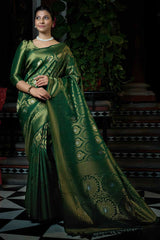 Dark Green Art Silk Woven Saree