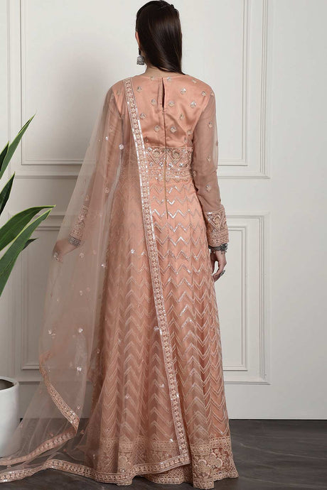 Peach Net Embroidered Gown Style