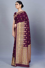 Buy Banarasi Art Silk Woven Saree in Wine - Back