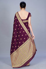 Buy Banarasi Art Silk Woven Saree in Wine - Front