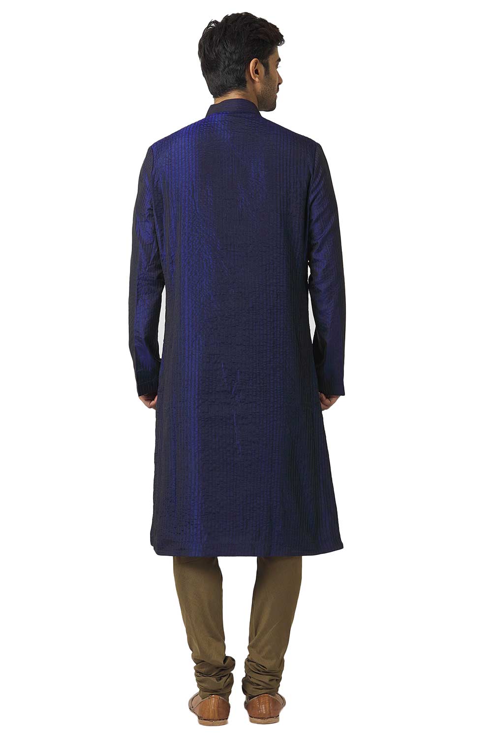 Men's Blue Cotton Embroidered Full Sleeve Kurta Churidar