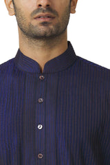 Men's Blue Cotton Embroidered Full Sleeve Kurta Churidar