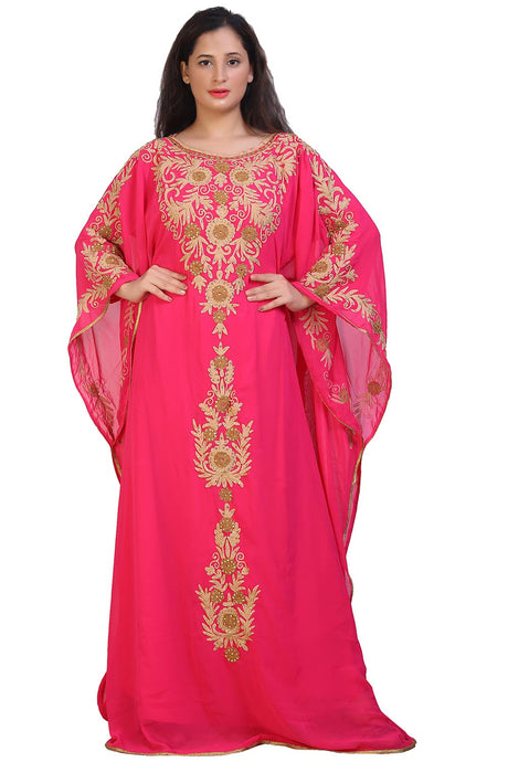 Buy Georgette Embroidered Kaftan Gown in Pink Online