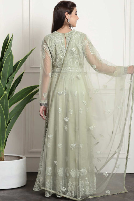 Green Net Embroidered Gown Style