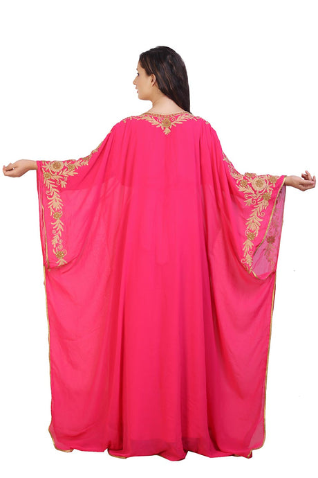 Buy Georgette Embroidered Kaftan Gown in Pink Online - Back