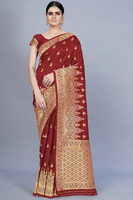 Buy Banarasi Art Silk Woven Saree in Maroon Online