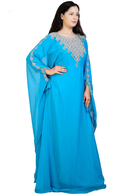 Buy Georgette Embellished Kaftan Gown in Sky Blue Online