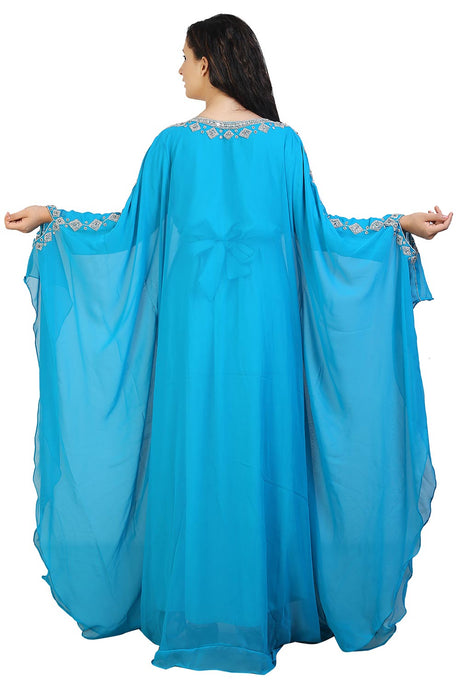 Buy Georgette Embellished Kaftan Gown in Sky Blue Online - Back