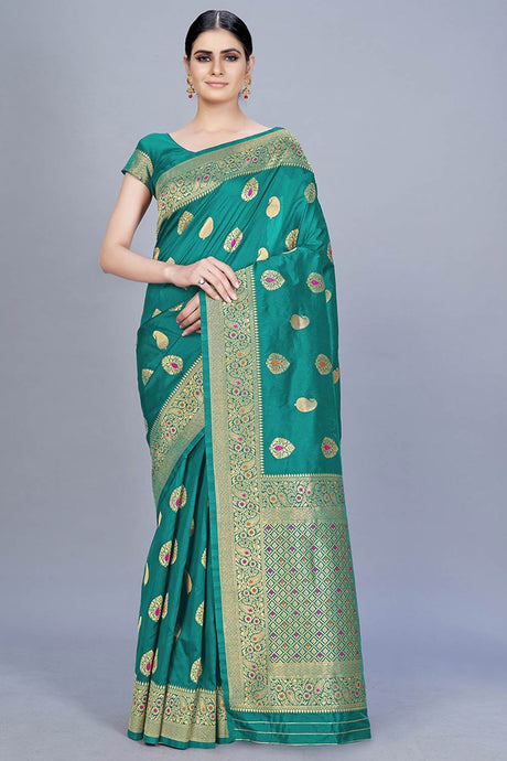 Buy Banarasi Art Silk Woven Saree in Teal Online