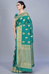 Buy Banarasi Art Silk Woven Saree in Teal - Back