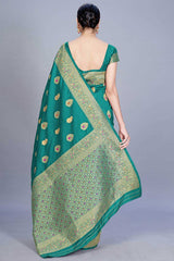 Buy Banarasi Art Silk Woven Saree in Teal - Front