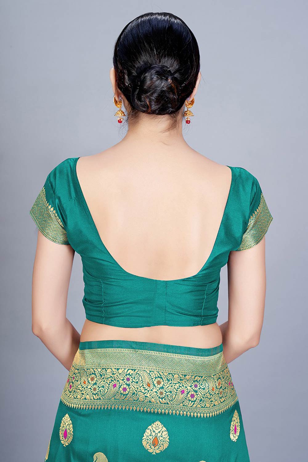 Buy Banarasi Art Silk Woven Saree in Teal - Side