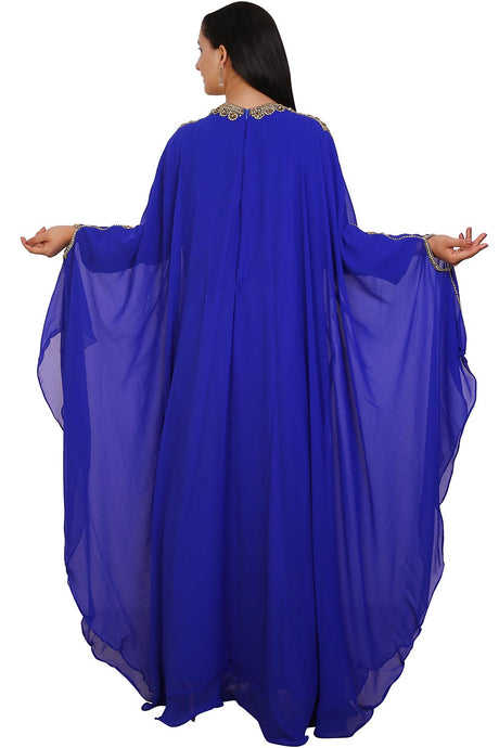 Buy Georgette Embellished Kaftan Gown in Royal Blue Online - Back