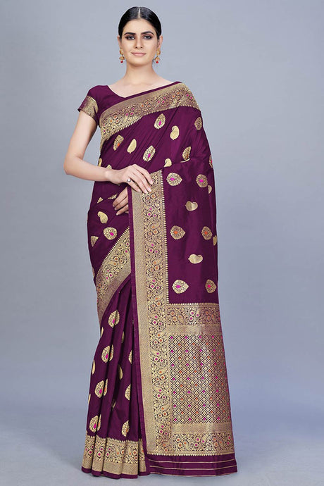 Buy Banarasi Art Silk Woven Saree in Wine Online