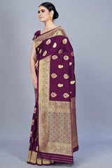 Buy Banarasi Art Silk Woven Saree in Wine - Back