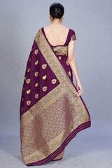 Buy Banarasi Art Silk Woven Saree in Wine - Front