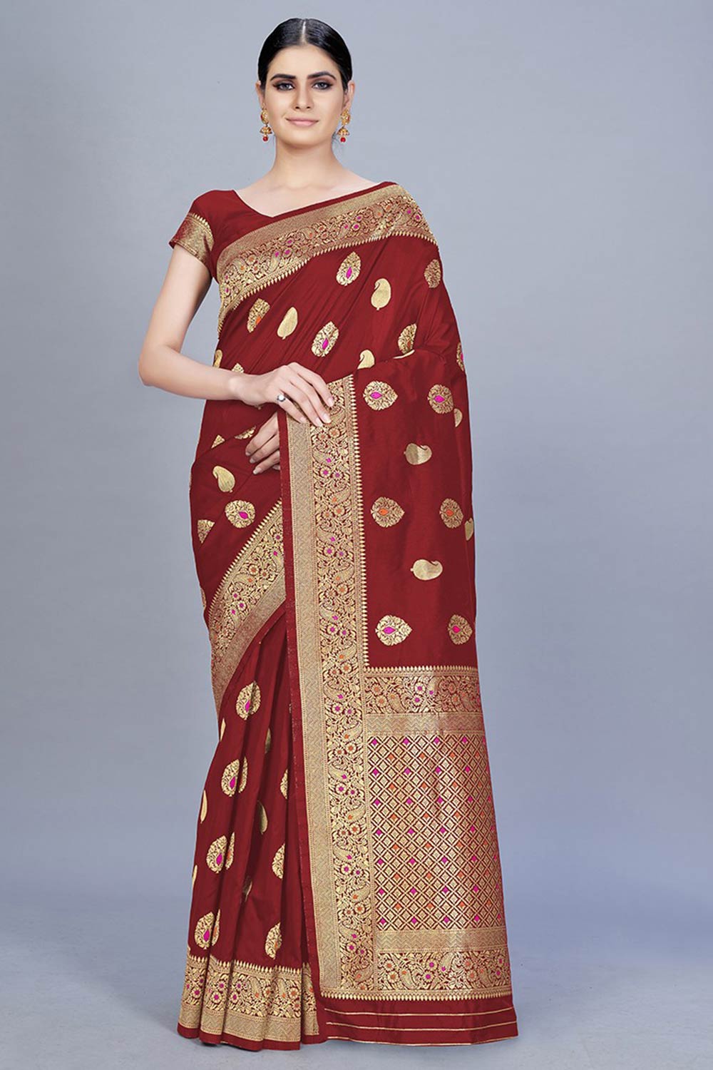 Buy Banarasi Art Silk Woven Saree in Maroon Online