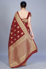 Buy Banarasi Art Silk Woven Saree in Maroon - Front