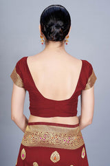Buy Banarasi Art Silk Woven Saree in Maroon - Side