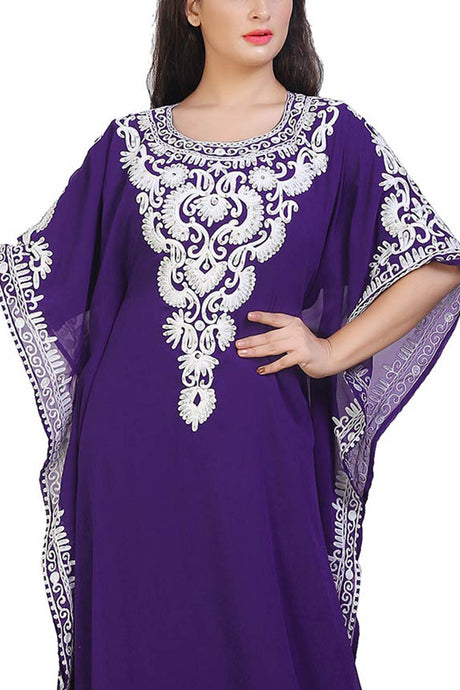 Buy Georgette Embroidered Kaftan Gown in Purple Online - Back