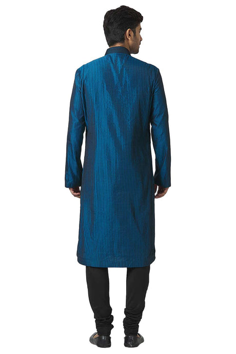 Men's Teal Blue Cotton Embroidered Full Sleeve Kurta Churidar
