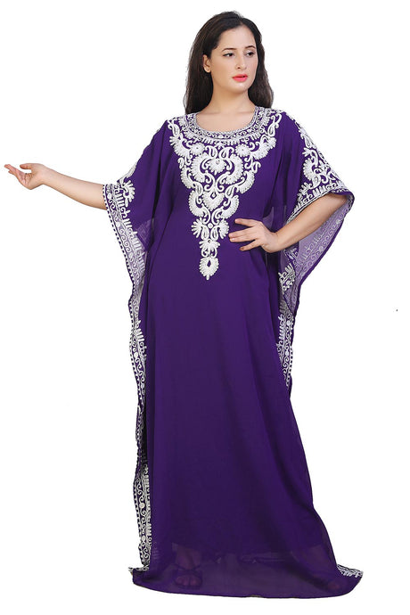 Buy Georgette Embroidered Kaftan Gown in Purple Online
