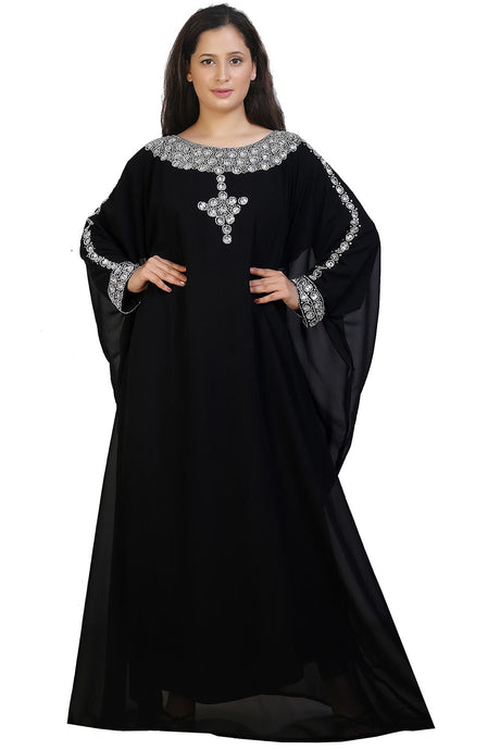 Buy Georgette Embellished Kaftan Gown in Black Online