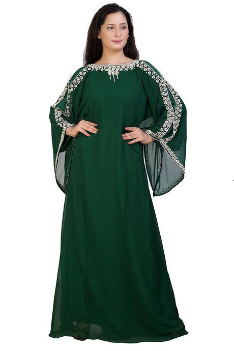 Buy Georgette Embellished Kaftan Gown in Green Online