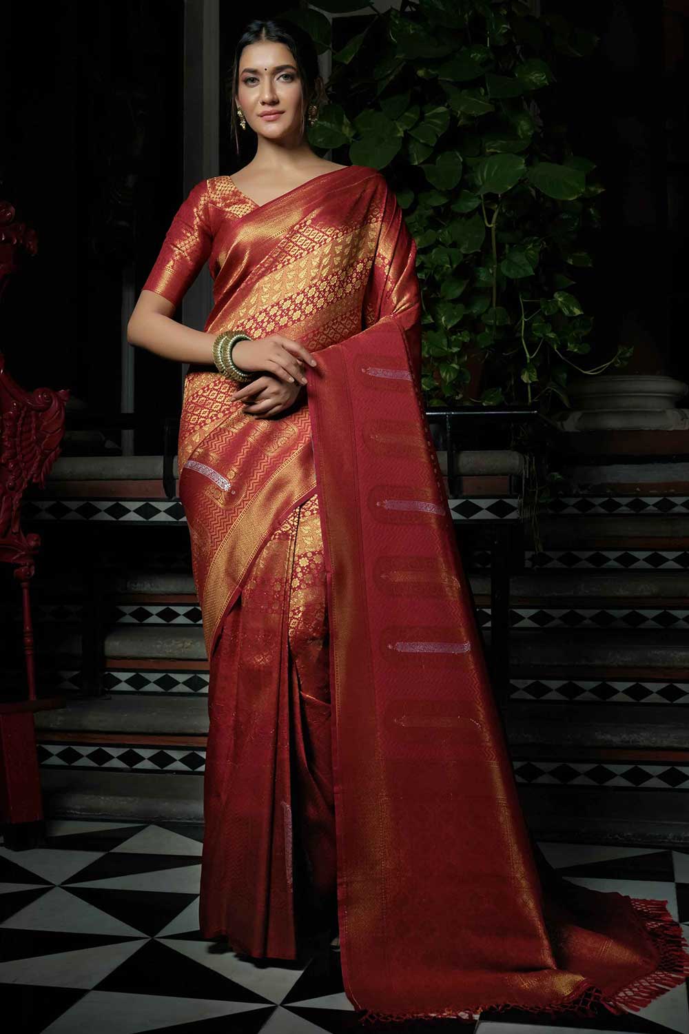 Scarlet Red Art Silk Woven Saree