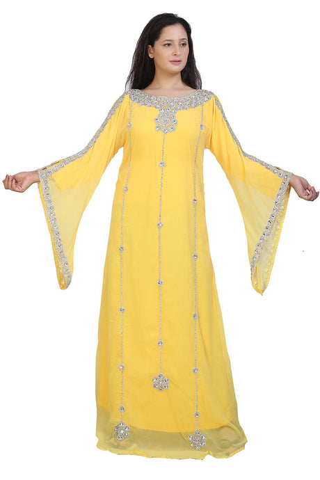 Buy Georgette Embellished Kaftan Gown in Yellow Online