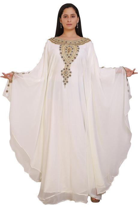 Buy Georgette Embellished Kaftan Gown in Cream Online