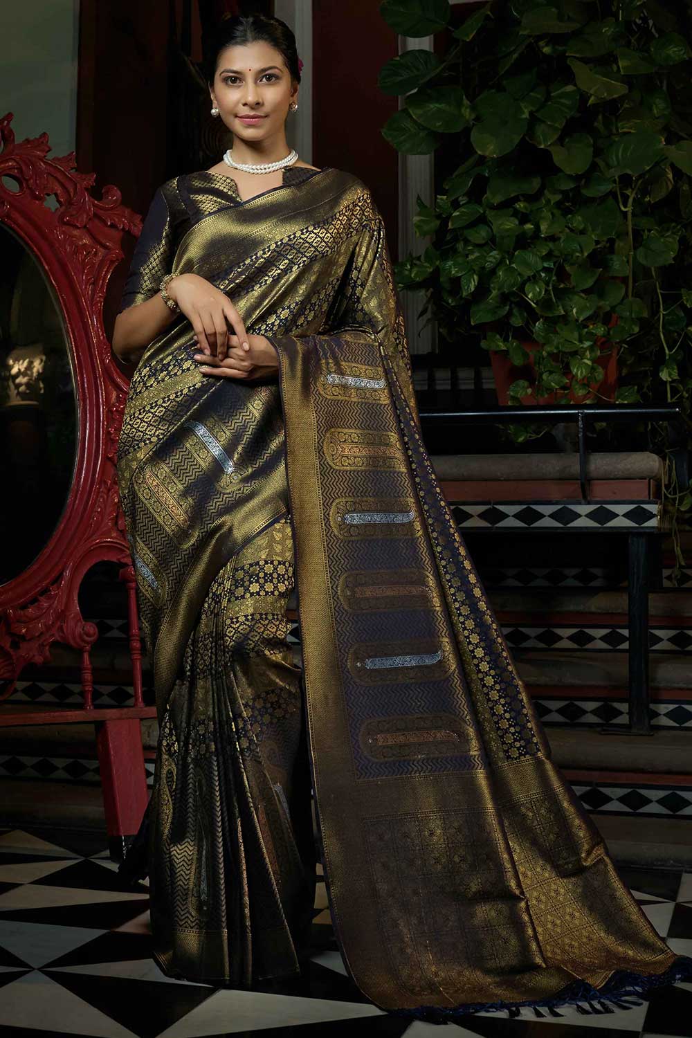 Navy Blue Art Silk Woven Saree