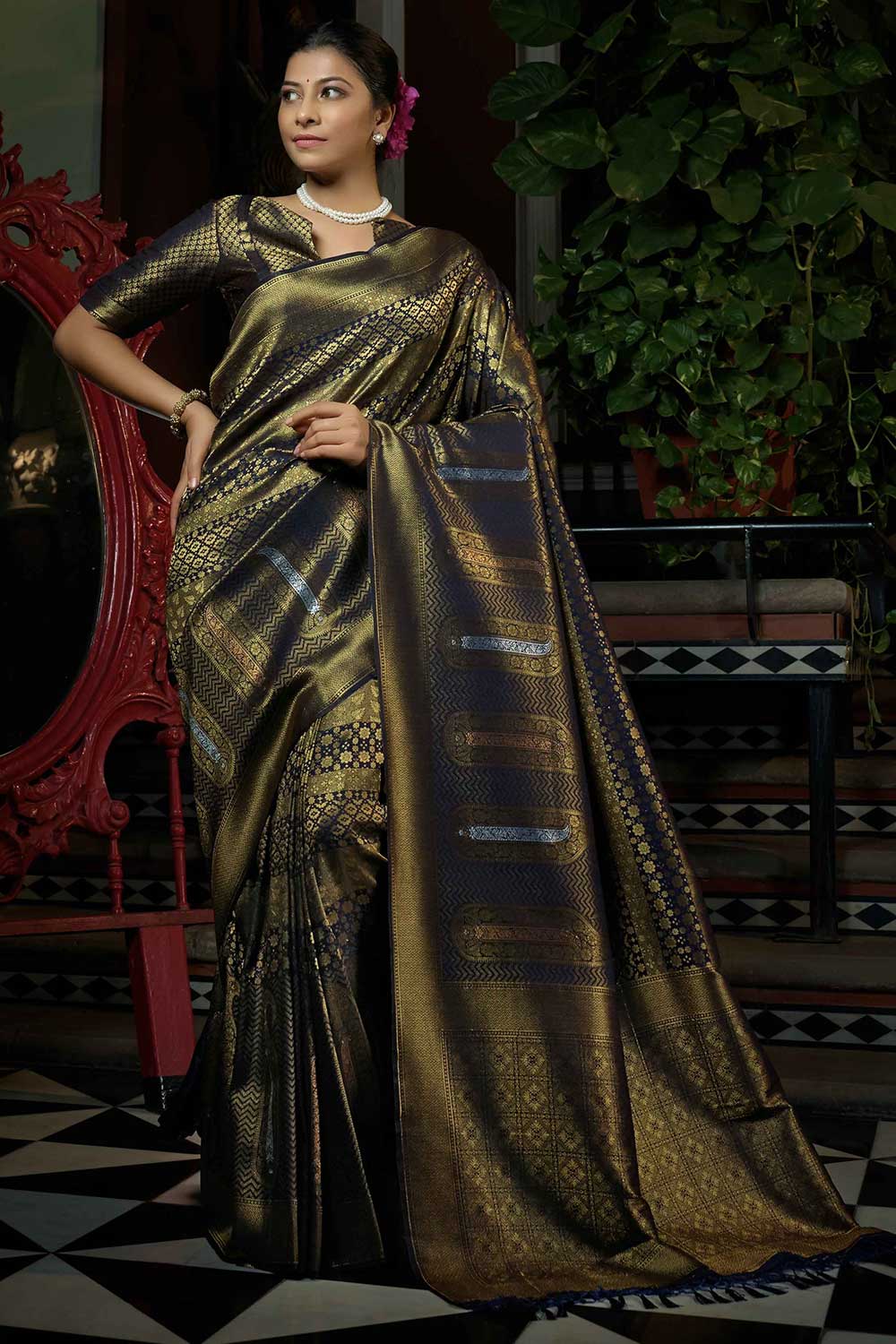 Navy Blue Art Silk Woven Saree