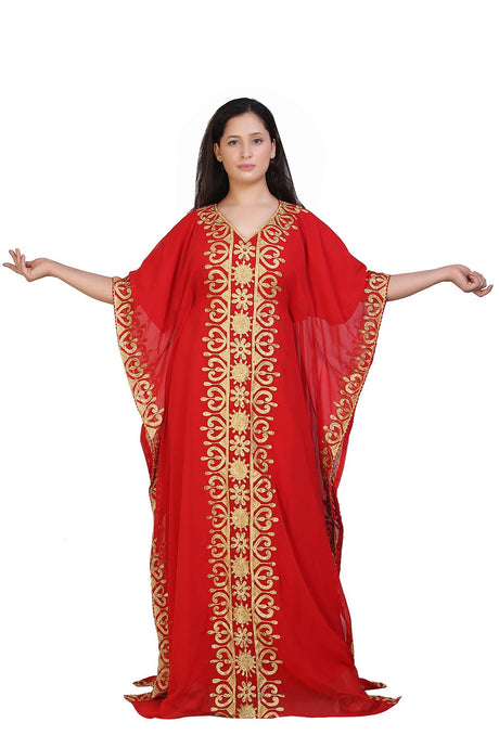 Buy Georgette Embroidered Kaftan Gown in Red Online