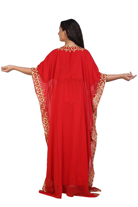 Buy Georgette Embroidered Kaftan Gown in Red Online - Back