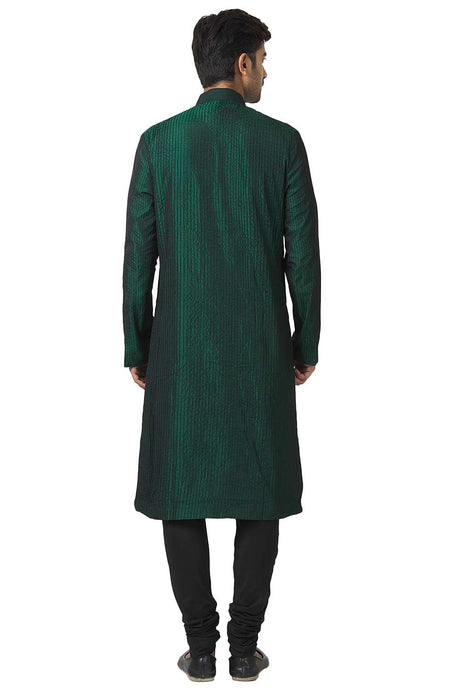Men's Forest Green Cotton Embroidered Full Sleeve Kurta Churidar