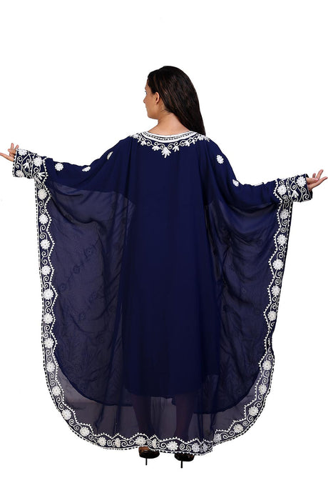 Buy Georgette Embroidered Kaftan Gown in Navy Blue Online - Back