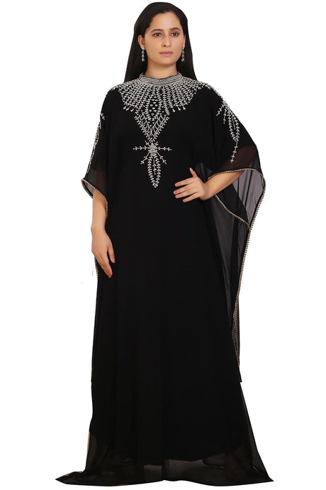 Buy Georgette Embroidered Kaftan Gown in Black Online