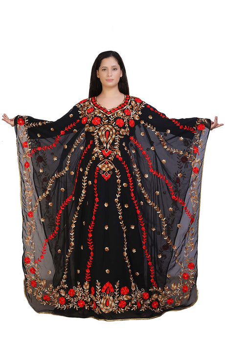 Buy Georgette Embroidered Kaftan Gown in Black Online