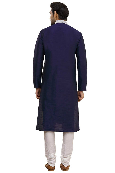 Men's Navy Blue Cotton Embroidered Full Sleeve Kurta Churidar