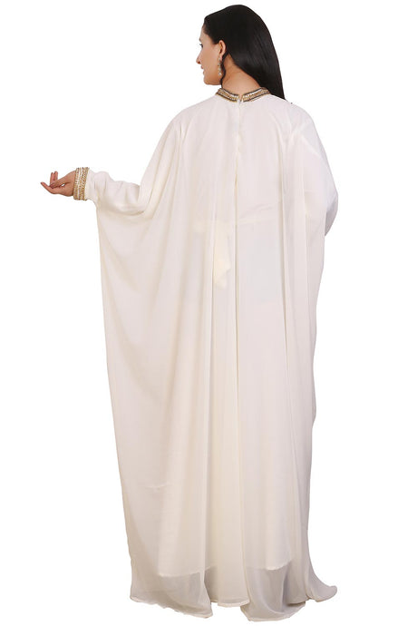 Buy Georgette Embellished Kaftan Gown in Cream Online - Back