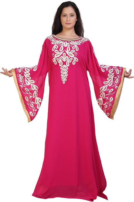 Buy Georgette Embroidered Kaftan Gown in Pink Online